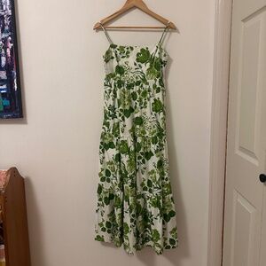 Reformation East Floral Print Cotton Blend Open Back Tiered Midi Dress | Size S